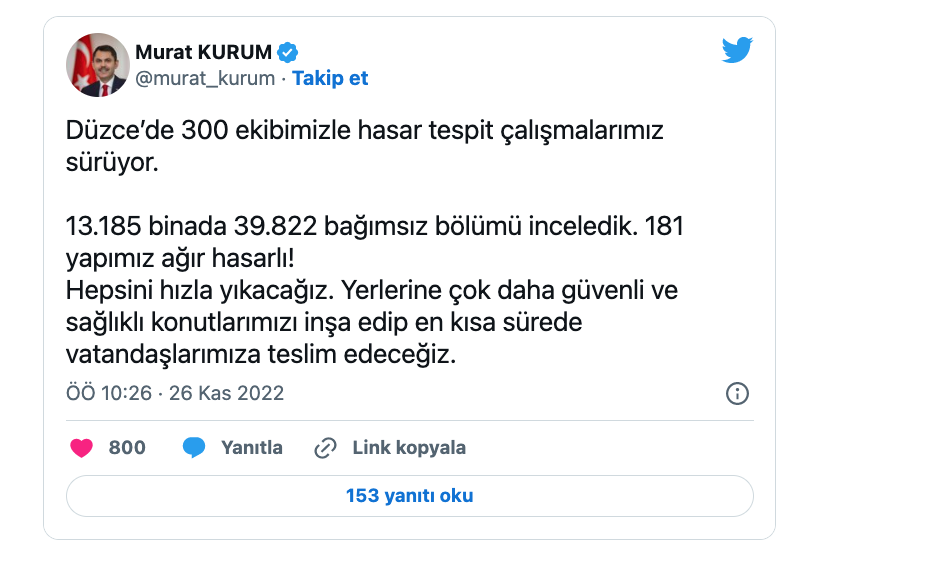 murat kurum dan duzce de deprem sonrasi binalarla ilgili carpici aciklama